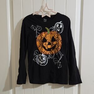 The Children Place Est 1989 Cotton Black Long Sleeve Tee with Pumpkin Design